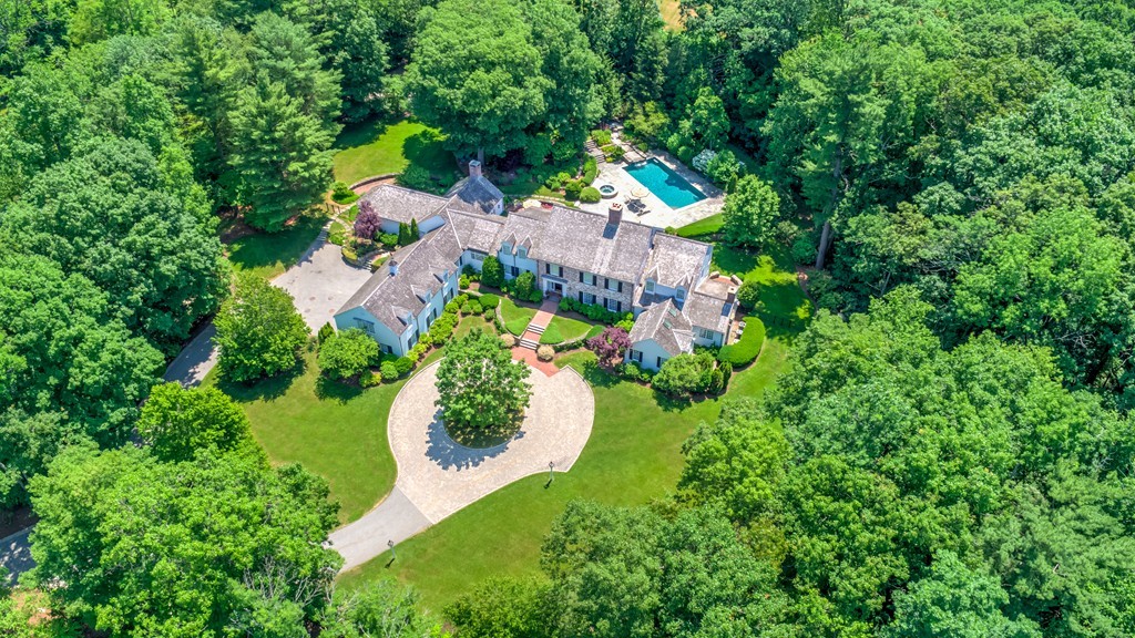 466 Glen Road Weston, MA 02493 - Photo 1 of 27 an aerial view of residential house with outdoor space and trees all around