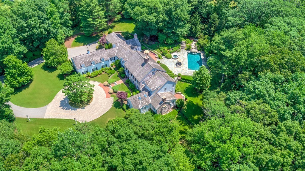 466 Glen Road Weston, MA 02493 - Photo 25 of 27 an aerial view of residential house with outdoor space and swimming pool
