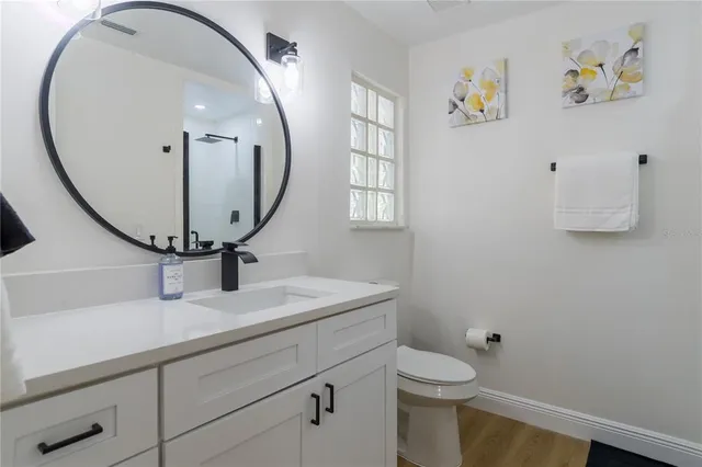 a bathroom with a toilet a sink and mirror