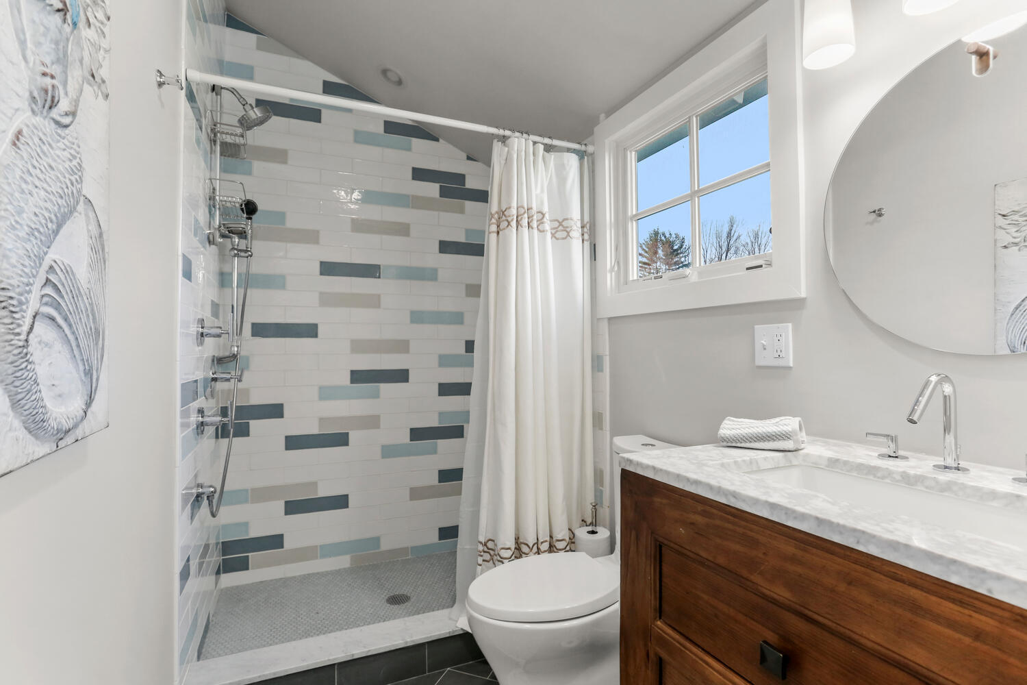 50 Summit Ridge Road New Canaan, CT 06840 - Photo 24 of 49 a bathroom with a granite countertop sink toilet and shower