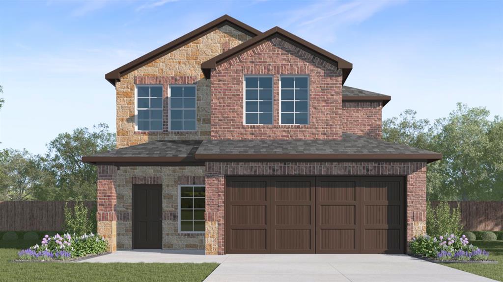 Two-story residence featuring a combination of brick and stone exterior finishes