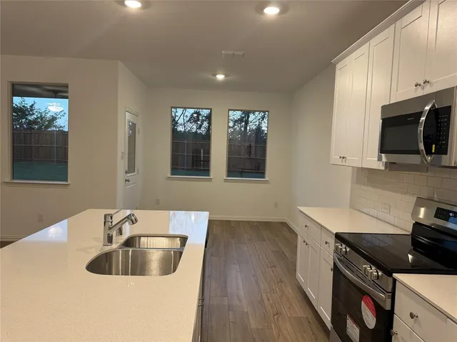 a kitchen with a sink cabinets and stainless steel appliances