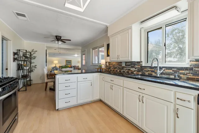 a view of a house with backyard and a garden