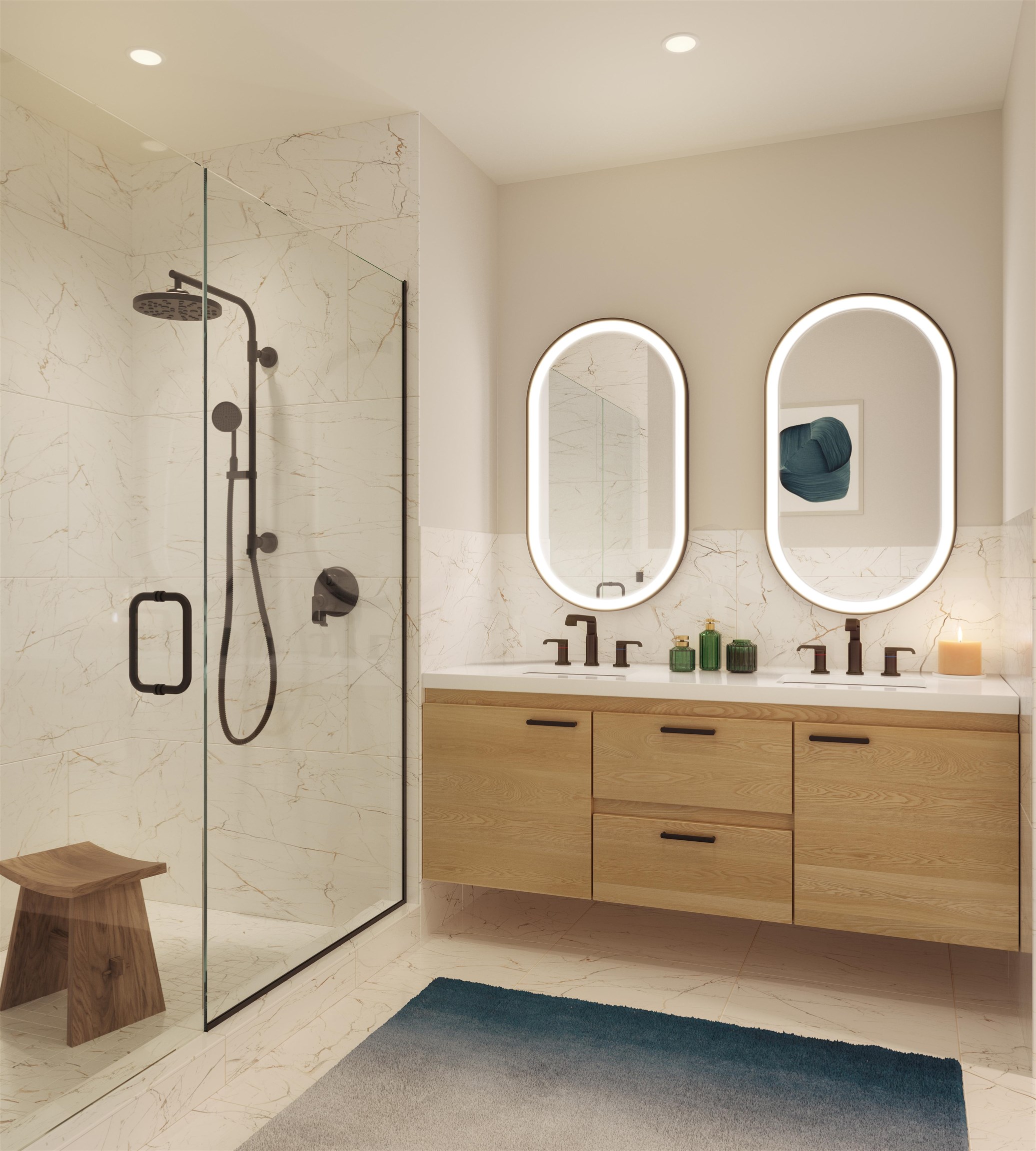 38 Jackson Street, Unit 210 Hoboken, NJ 07030 - Photo 4 of 14 a bathroom with a double vanity sink and a mirror