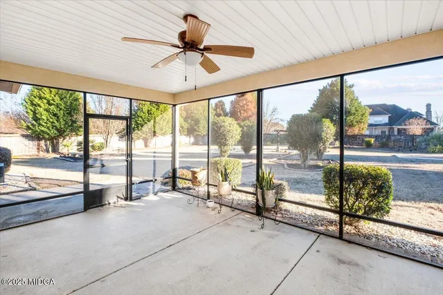 a view of a tree in the middle of a yard