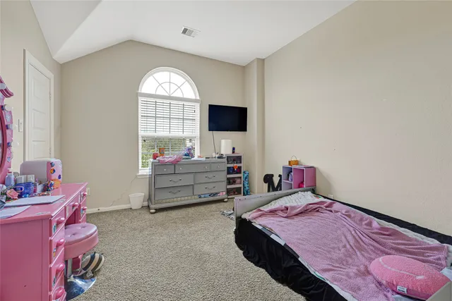 a bedroom with a bed and a tv in it