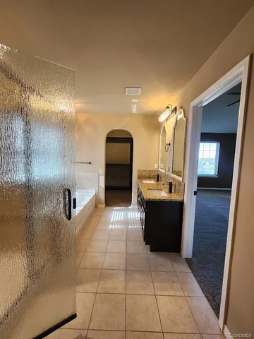 a bathroom with a sink a mirror and a shower