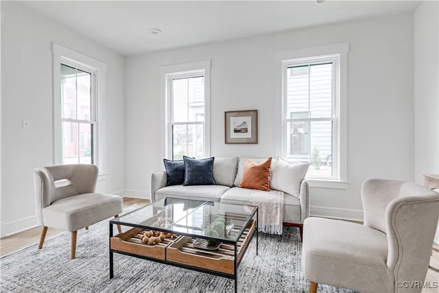 a view of a hallway with a wooden floor