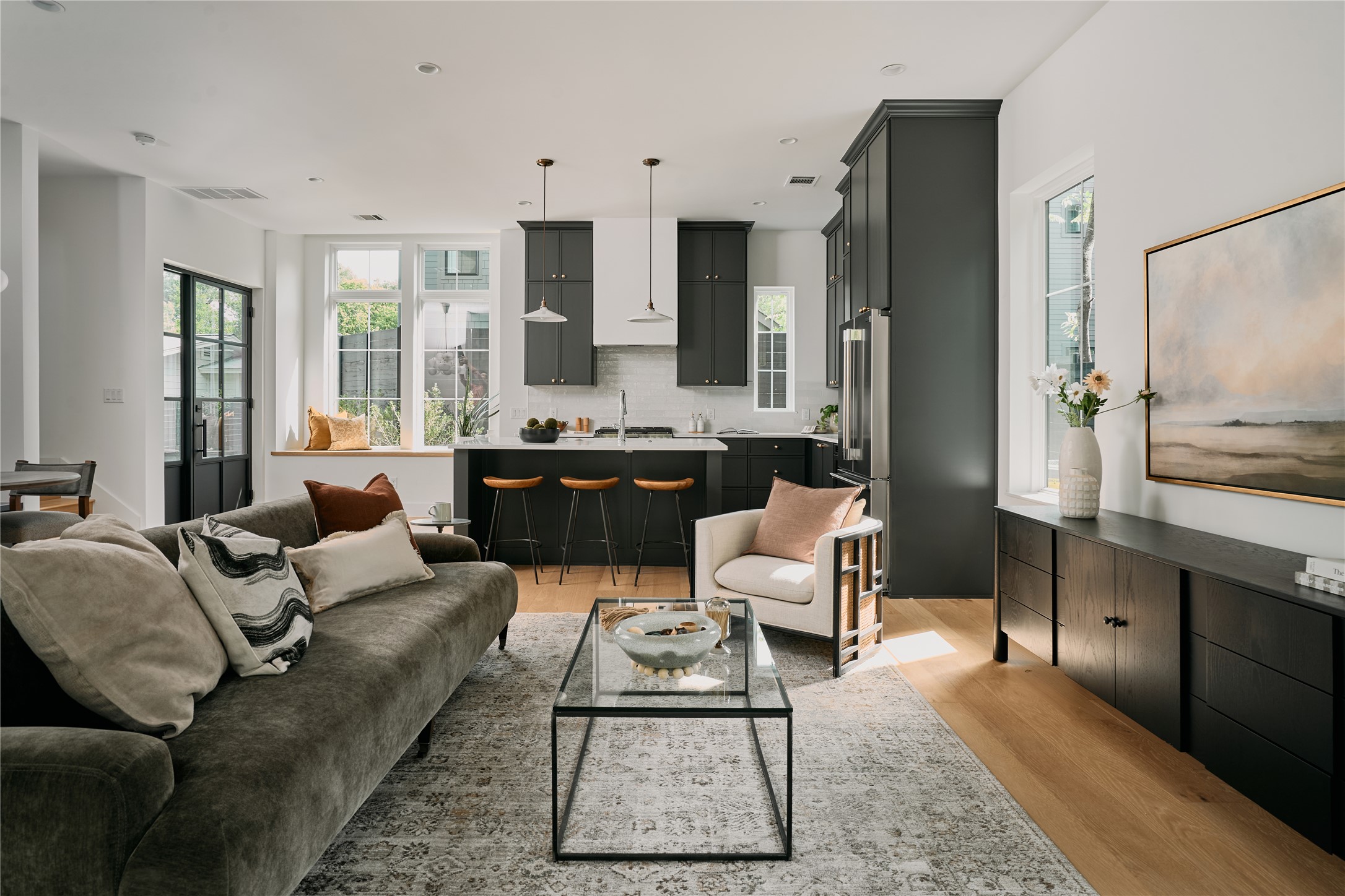 Living room with light wood finished floors