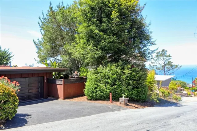 a front view of a house with a garden