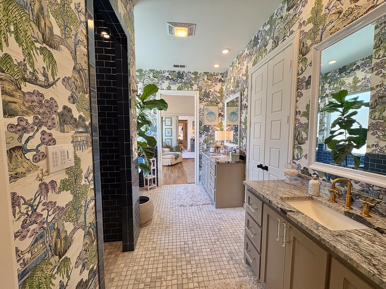 5902 112th Street Lubbock, TX 79424 - Photo 17 of 45 a bathroom with a granite countertop sink a mirror and shower