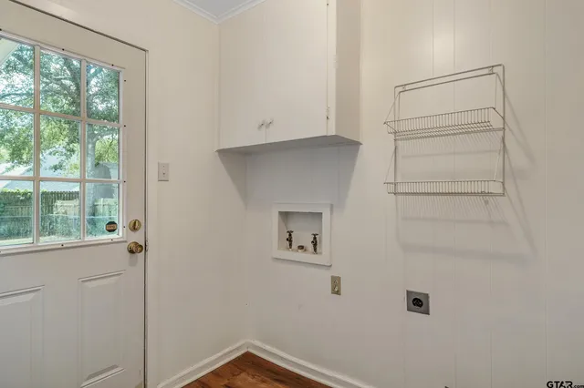 a view of a small space with a window