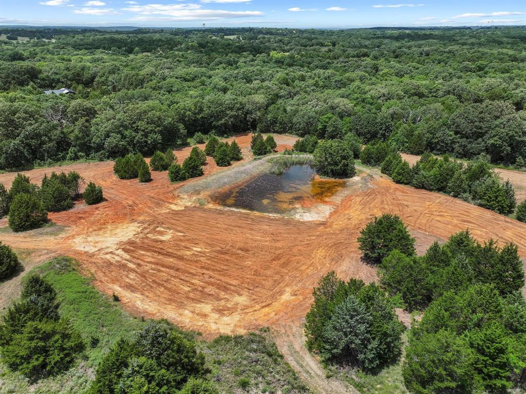 1445 Cedar Mills Road Gordonville, TX 76245 - Photo 7 of 28 Expansive land parcel featuring a natural pond, partially cleared terrain, and mature trees
