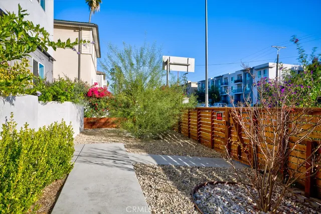 a view of a pathway covered with flower plants