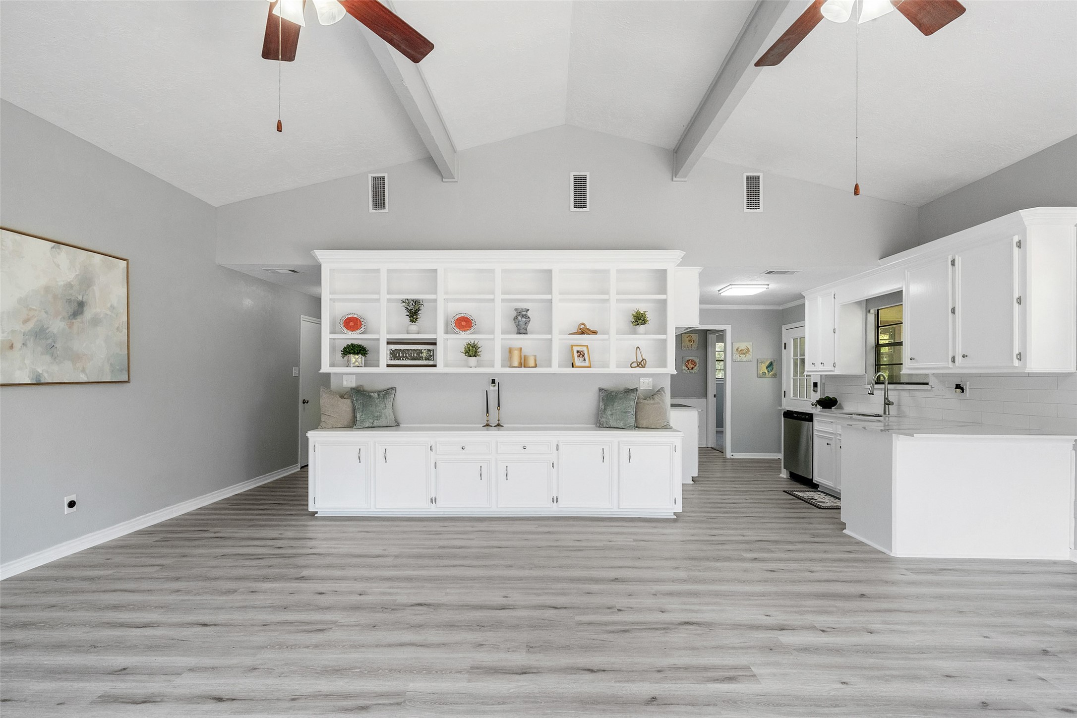 124 Timbo Trail Livingston, TX 77351 - Photo 6 of 45 a view of kitchen with stainless steel appliances kitchen island refrigerator stove and wooden floor