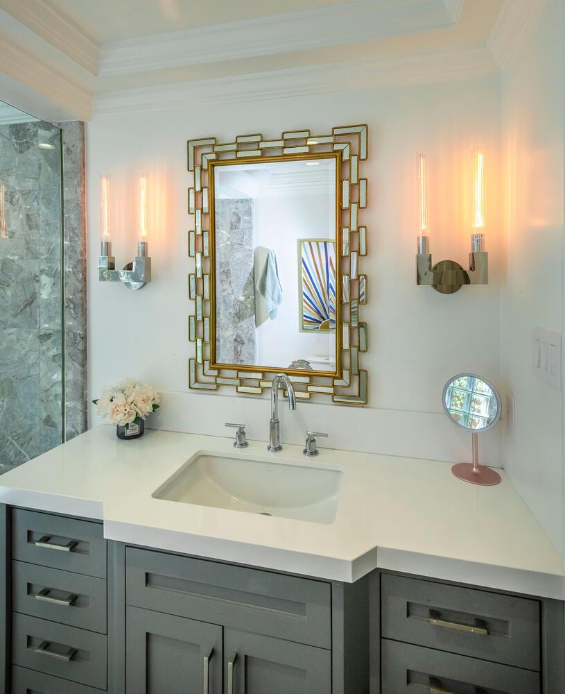 2651 Summit Drive Burlingame, CA 94010 - Photo 23 of 34 a bathroom with a sink and a mirror