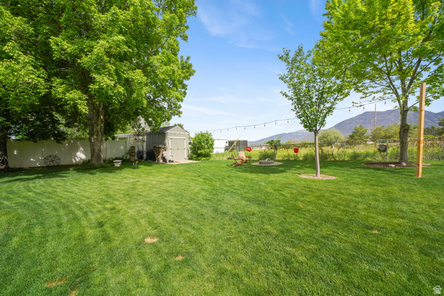 357 South 320 W Street Lindon, UT 84042 - Photo 35 of 41 Expansive lawn area featuring mature trees and a dedicated fire pit