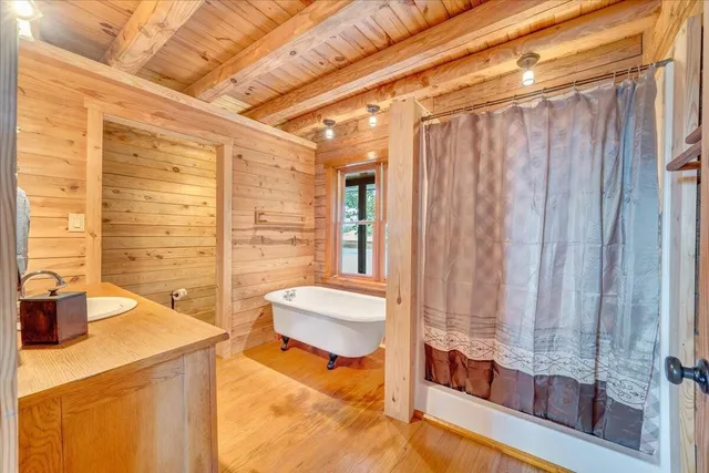 a view of a room with a window