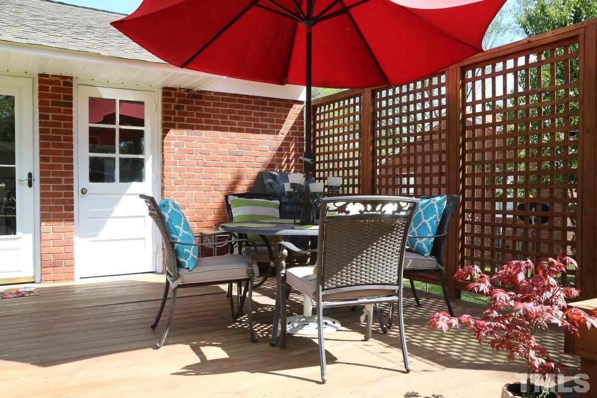 2748 Layden Street Raleigh, NC 27603 - Photo 4 of 25 a view of a patio with a table and chairs under an umbrella