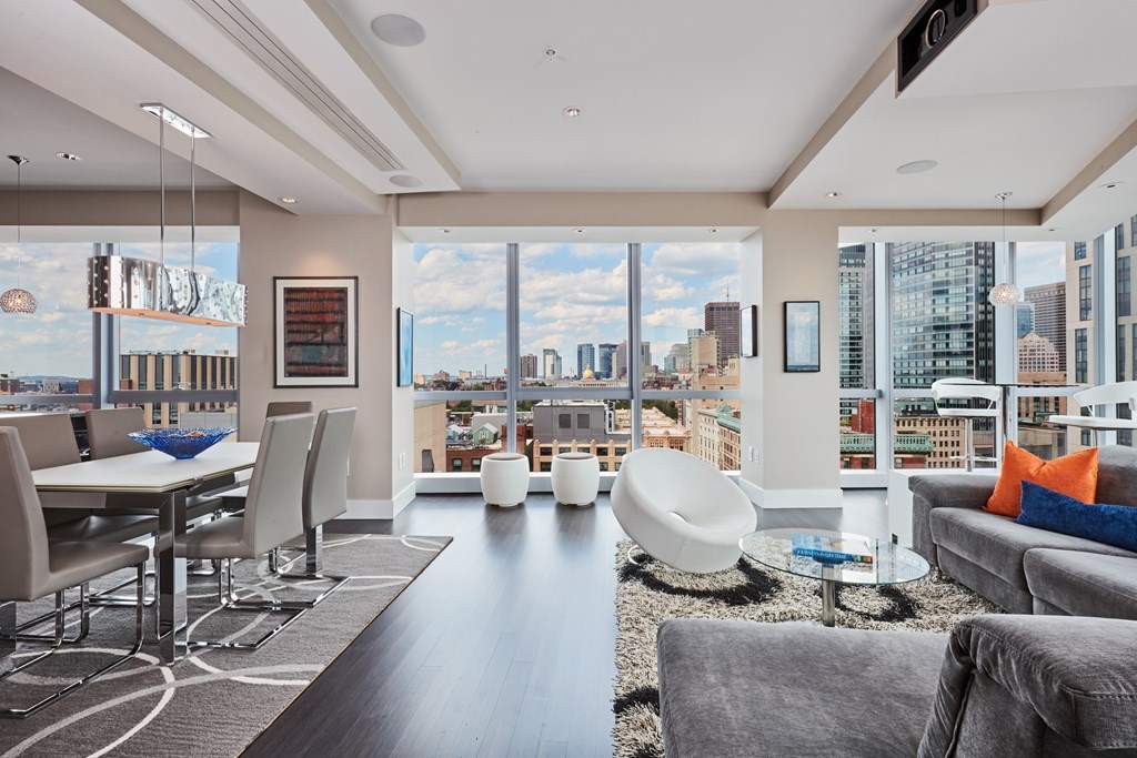 110 Stuart Street, Unit 18G Boston, MA 02116 - Photo 4 of 21 a living room with furniture and a large window