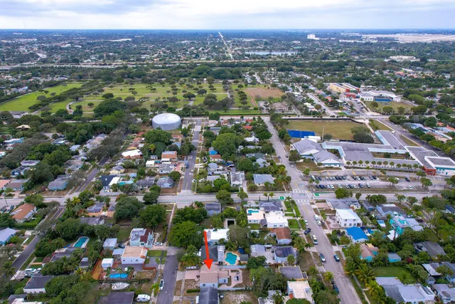 a view of a city with mountains in the background