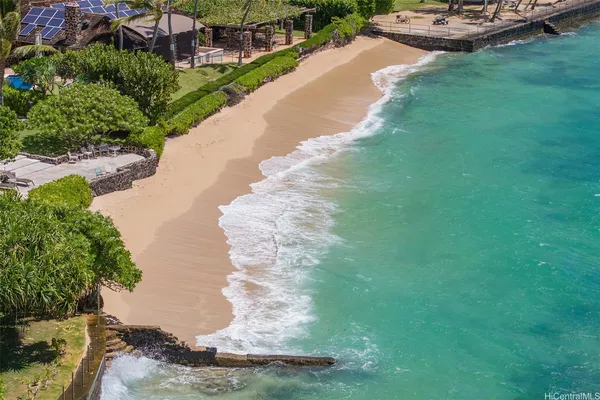 a view of a lake with a yard