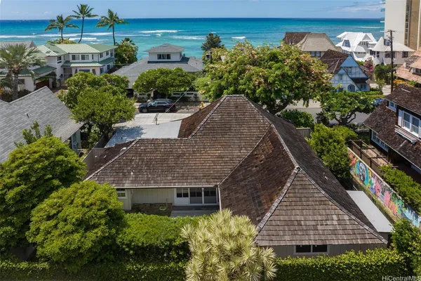 an aerial view of a house