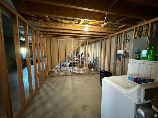 2095 West 4100 North Spring Glen, UT 84526 - Photo 16 of 35 Unfinished below grade area featuring washer / dryer and electric panel