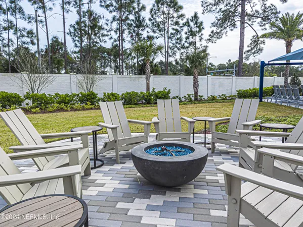 a view of a bench in patio