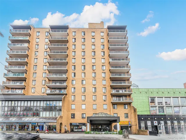 a front view of a building with balcony