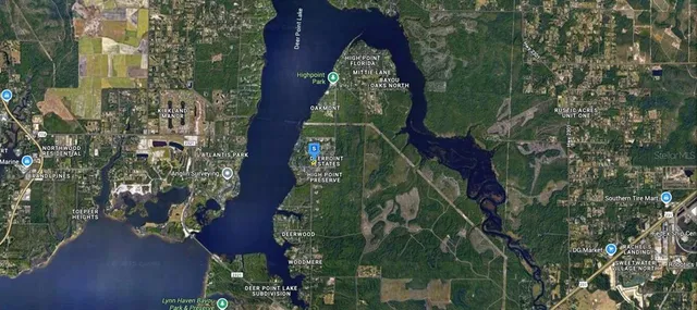 an aerial view of a yard