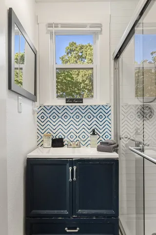 a bathroom with a shower