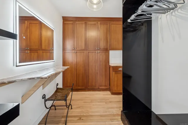 a view of a kitchen from the hallway
