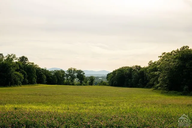a view of a green field with wooden fence