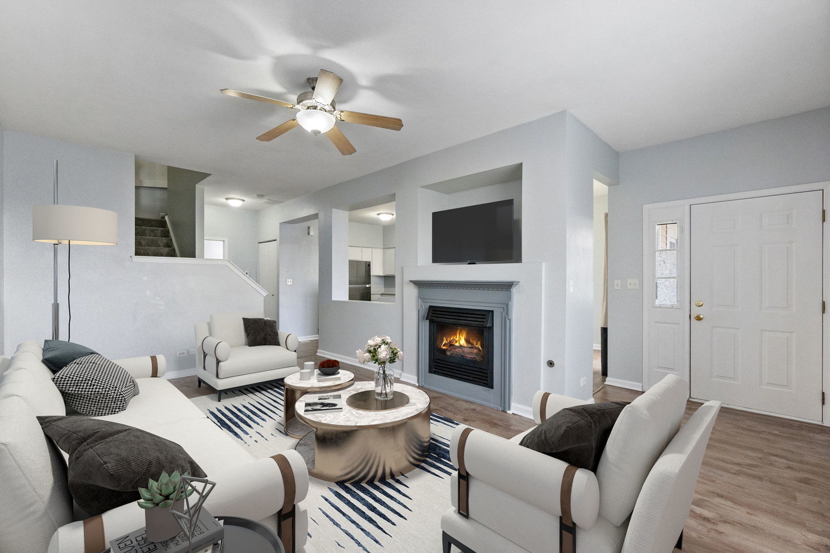 199 North Oakhurst Drive, Unit 199 Aurora, IL 60504 - Photo 4 of 25 a living room with furniture and a fireplace