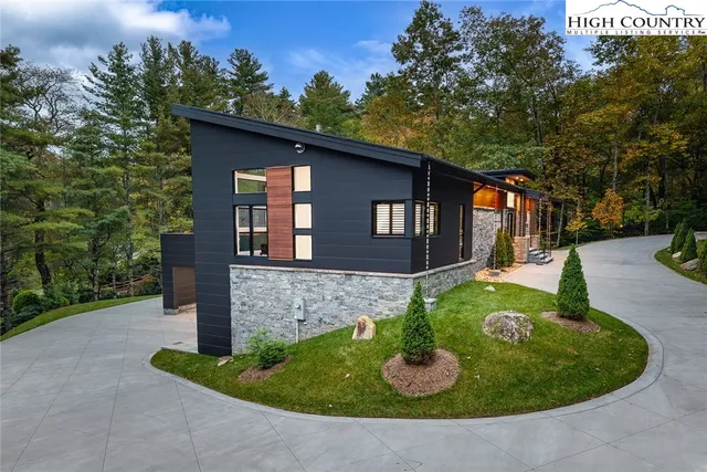 a front view of building with a street