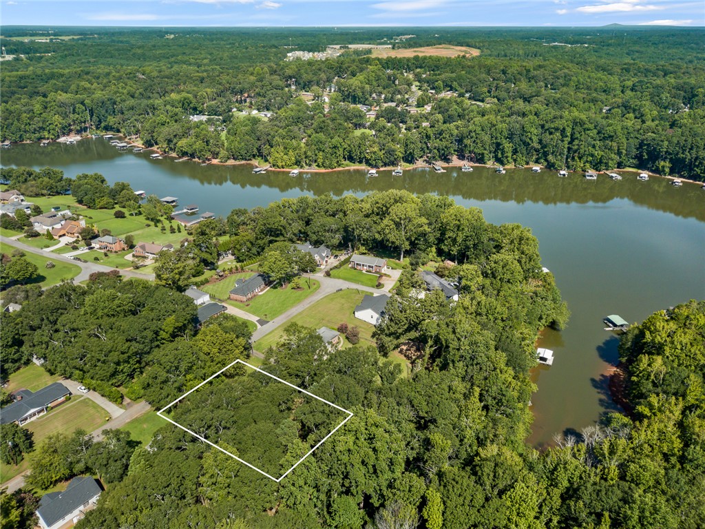 306 Lakewood Drive Anderson, SC 29621 - Photo 14 of 17 This aerial view showcases a desirable waterfront lot nestled among lush trees, offering direct lake access.