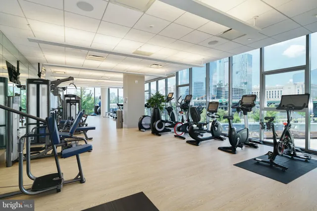 a view of a room with gym equipment