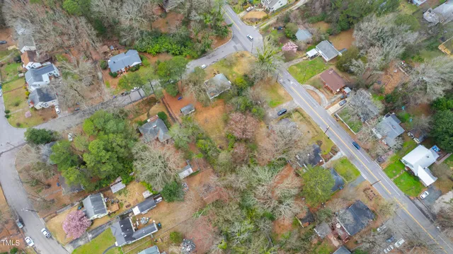 a view of a big yard with plants and large trees