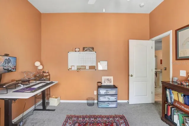 a room with furniture and a book shelf