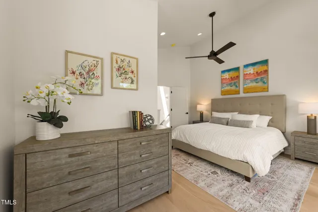 a view of a balcony with wooden floor