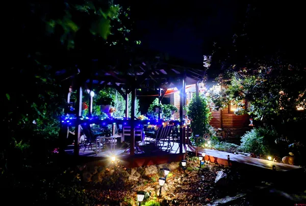 a view of a street with lots of flower and trees