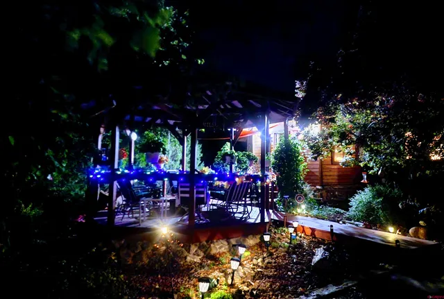 a view of a street with lots of flower and trees