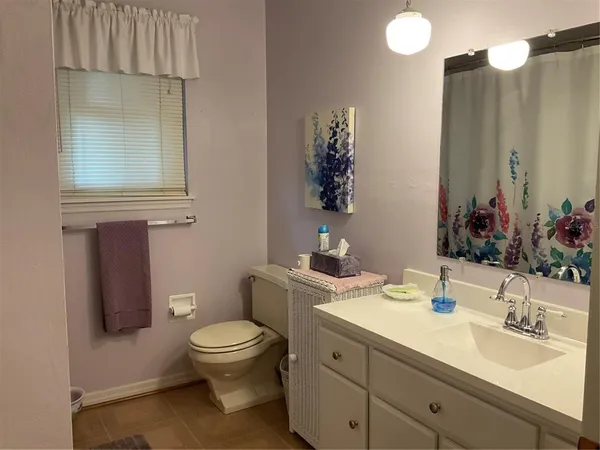 a bathroom with a toilet a sink and mirror
