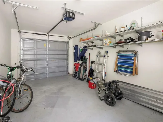 a view of a storage room with gym equipment