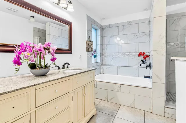 a bathroom with a sink and a shower