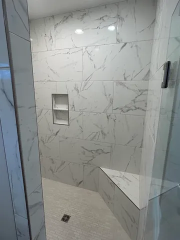 a bathroom with a bathtub