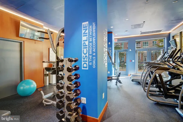 a view of a room with gym equipment