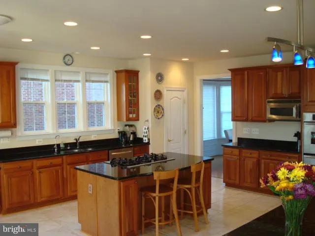 a kitchen with stainless steel appliances granite countertop a stove a sink a refrigerator and a microwave