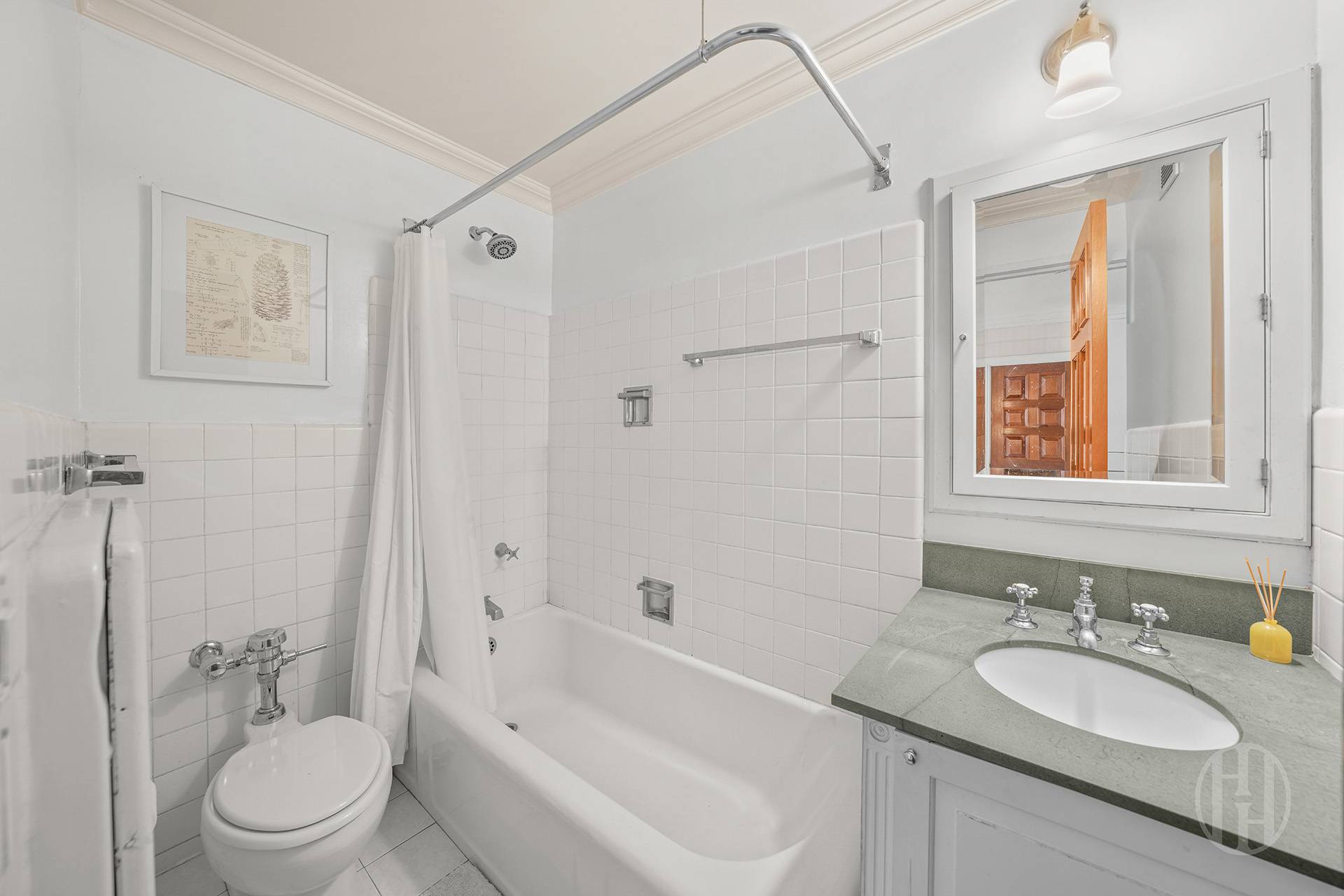 45 East End Avenue, Unit 10F Manhattan, NY 10028 - Photo 15 of 21 a bathroom with a granite countertop sink toilet a mirror and shower